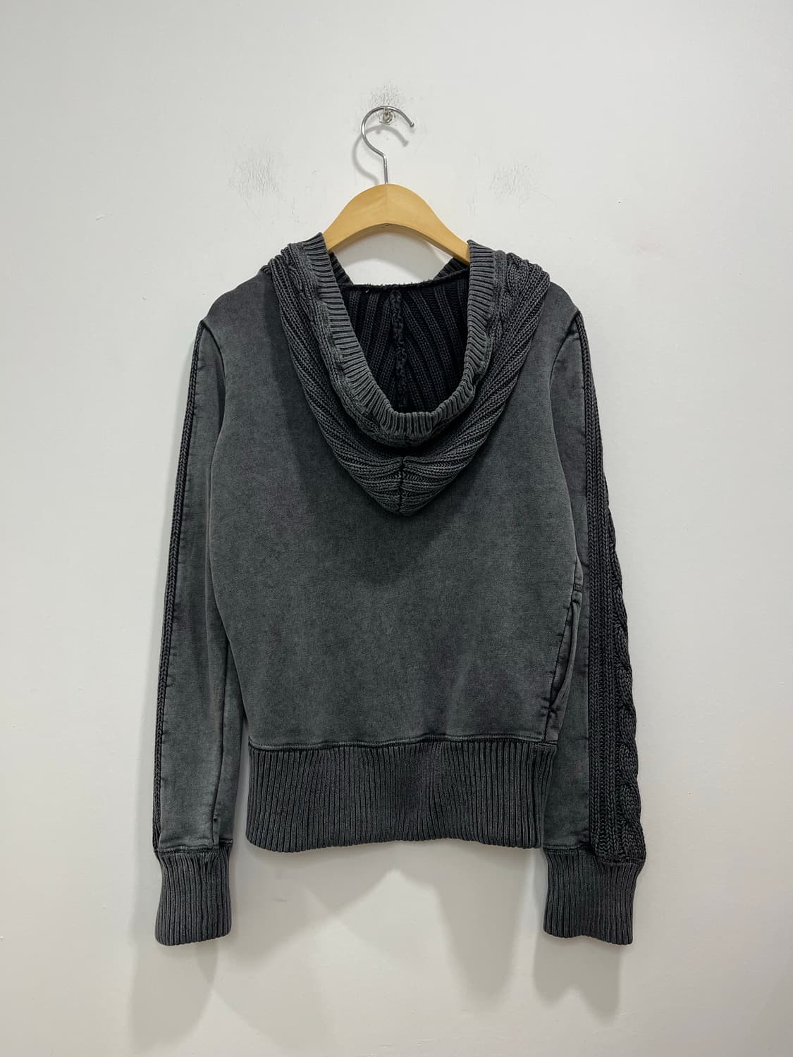 일본 빈티지 차콜 피그먼트 꽈배기 니트 후드집업  상품이미지5