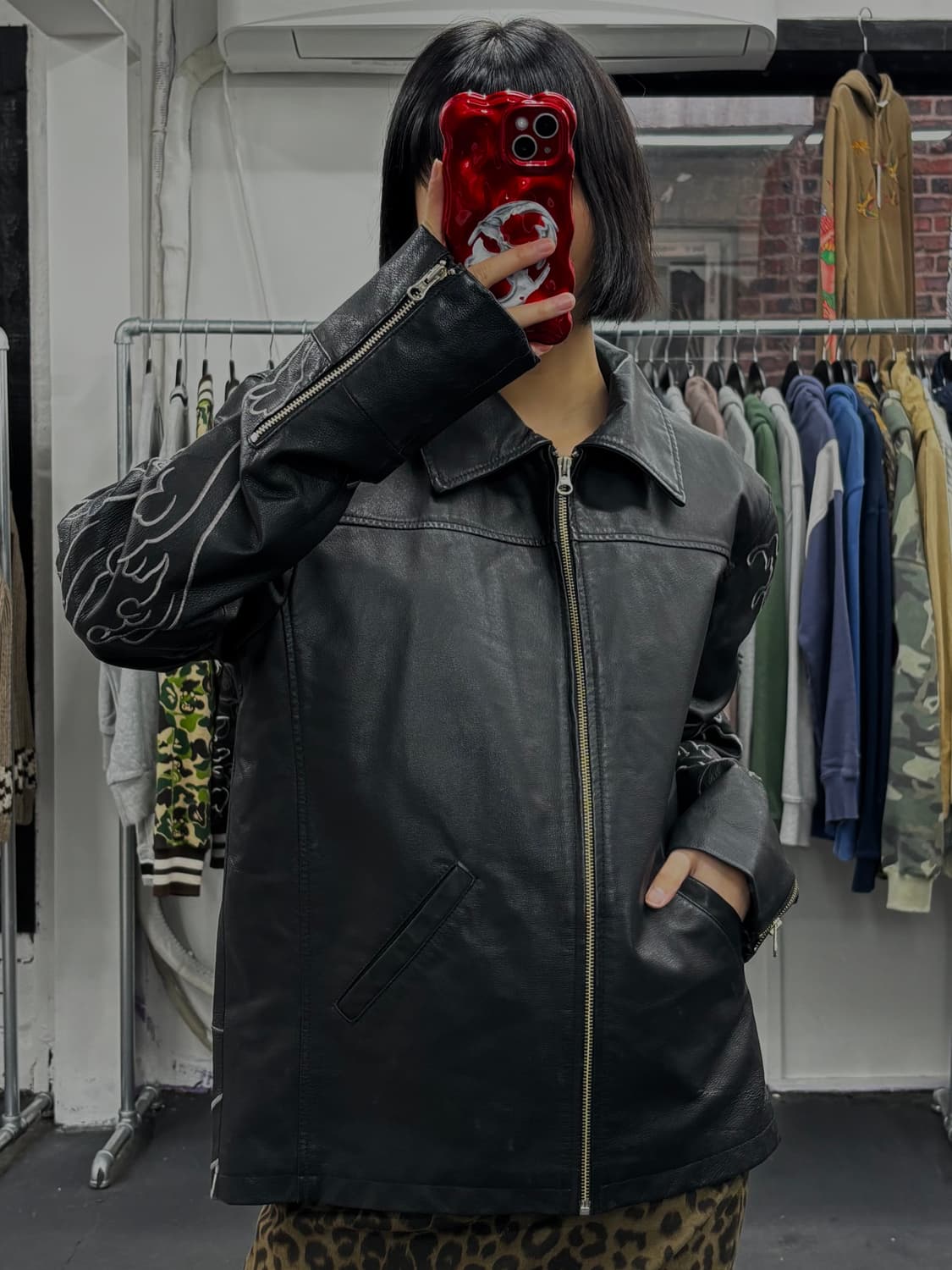 카라쿠리 타마시 오리엔탈 잉어 레더자켓 상품이미지4