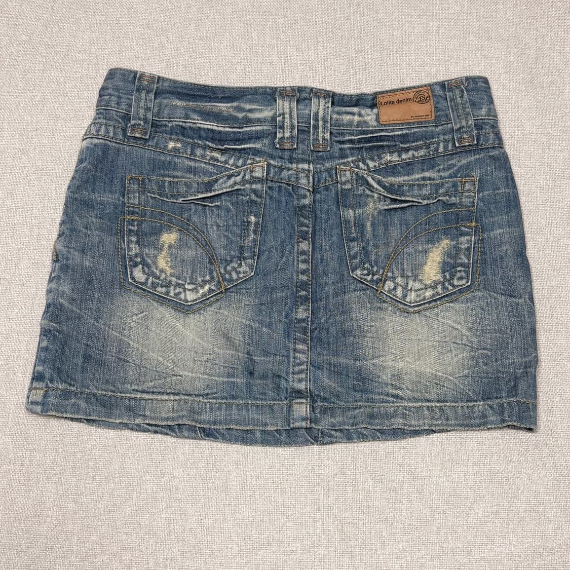 오네갸루 핀터깔 징 포인트 데님 로우라이즈 미니 스커트 상품이미지2