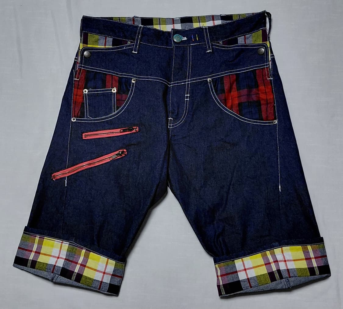 [L] UPSTART Removal 체크 배색 데님 크롭 팬츠 상품이미지2