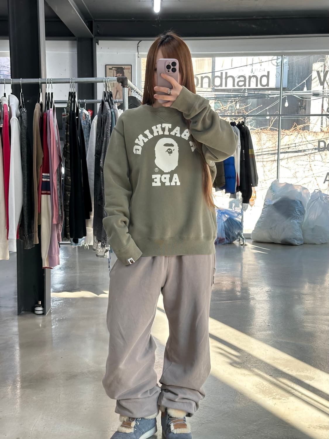 베이프 빅사루 말차 코튼 맨투맨 상품이미지3