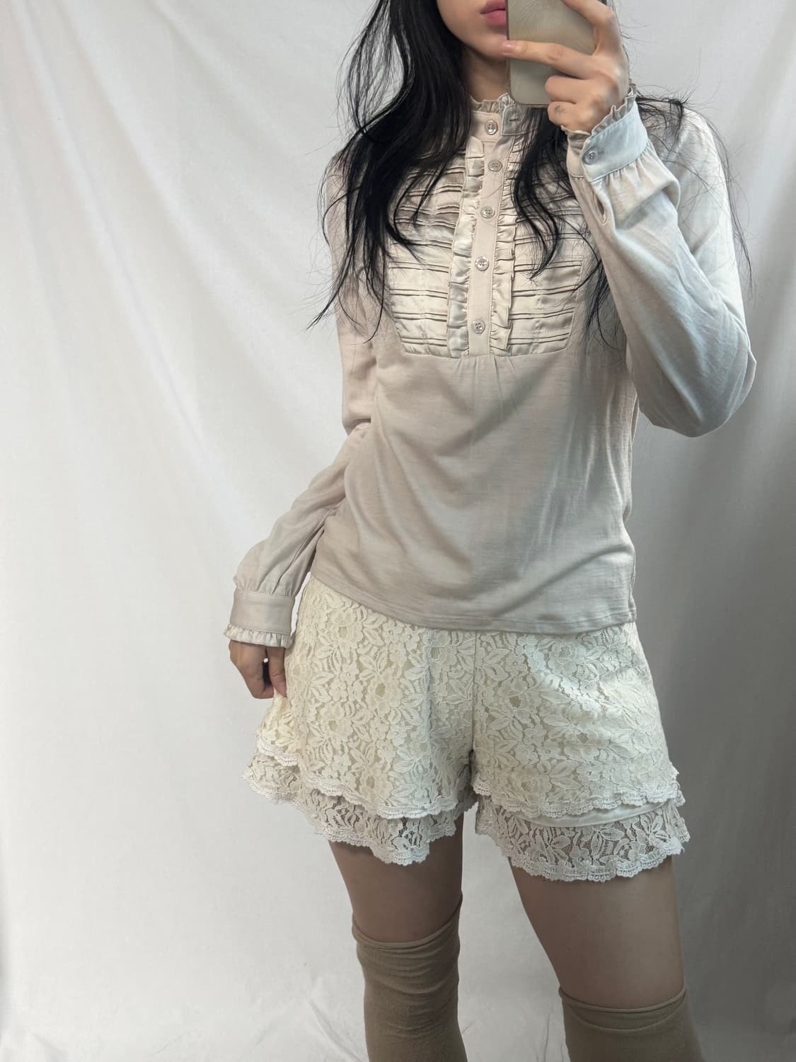 도트 패턴 원피스 러플 블라우스 2pcs SET 상품이미지8