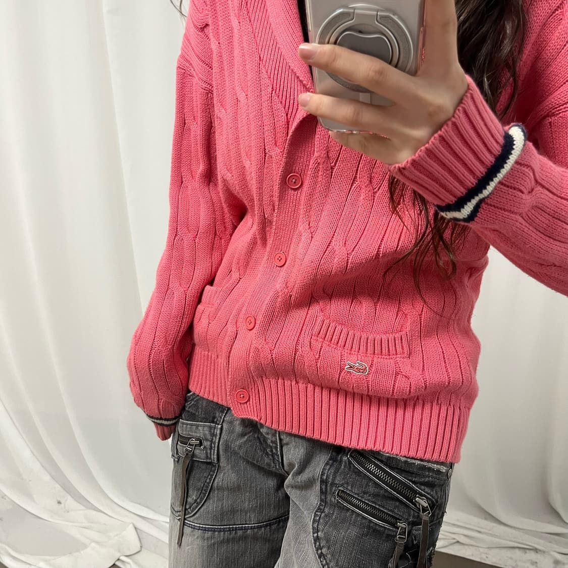 Lacoste pink shawl collar cardigan 상품이미지3