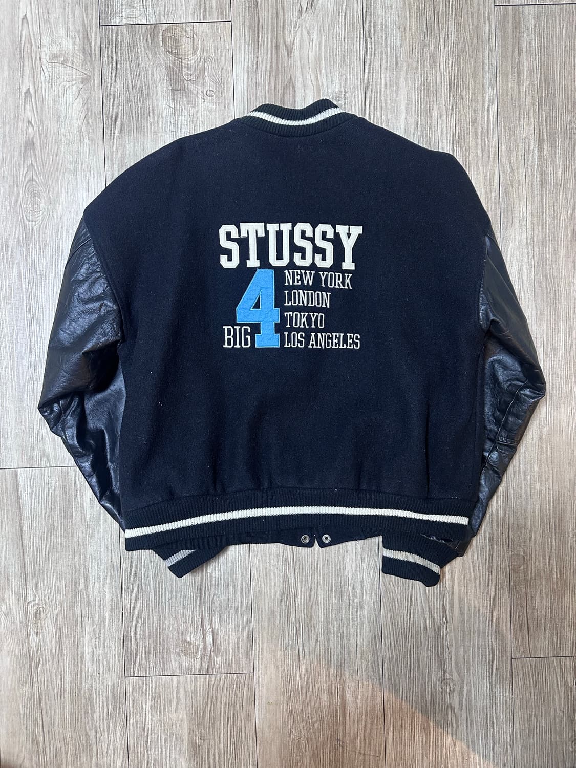 빈티지 스투시 빅 4 블랙 레더 바시티 자켓 L 상품이미지5