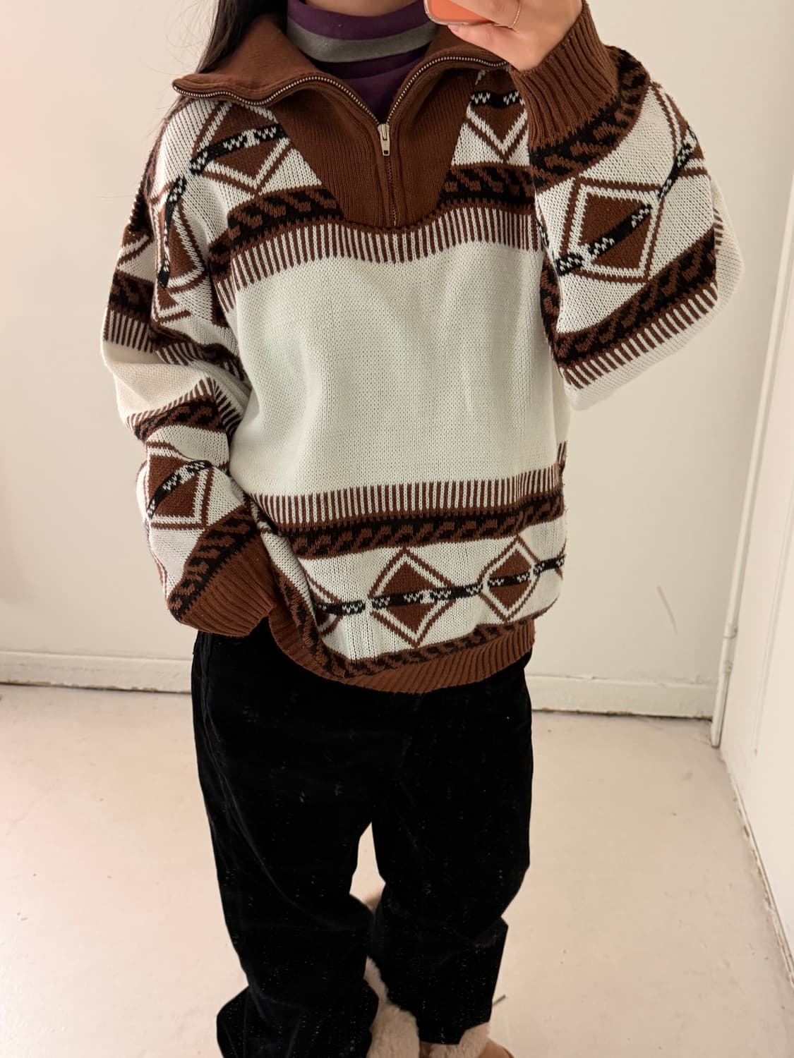 일본빈티지 패턴 하프집업 스웨터 상품이미지3