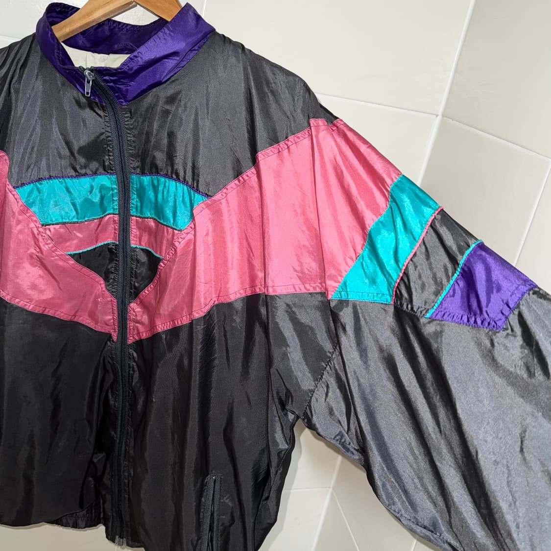 80s 레트로 컬러블록 윈드브레이커 (2XL)   상품이미지3