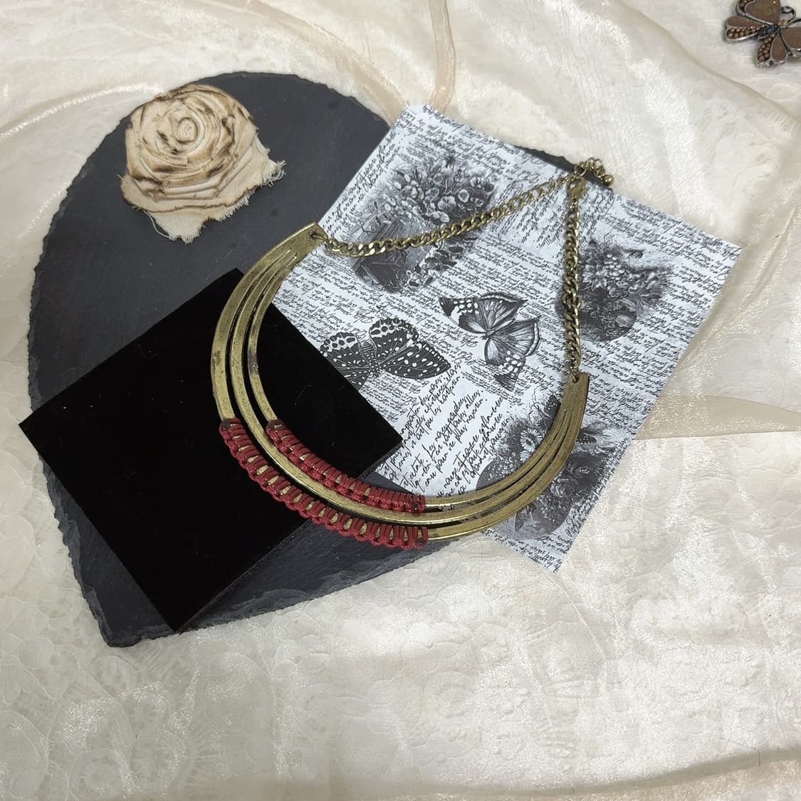 빈티지 뜨개질 랩 황동 목걸이 상품이미지2