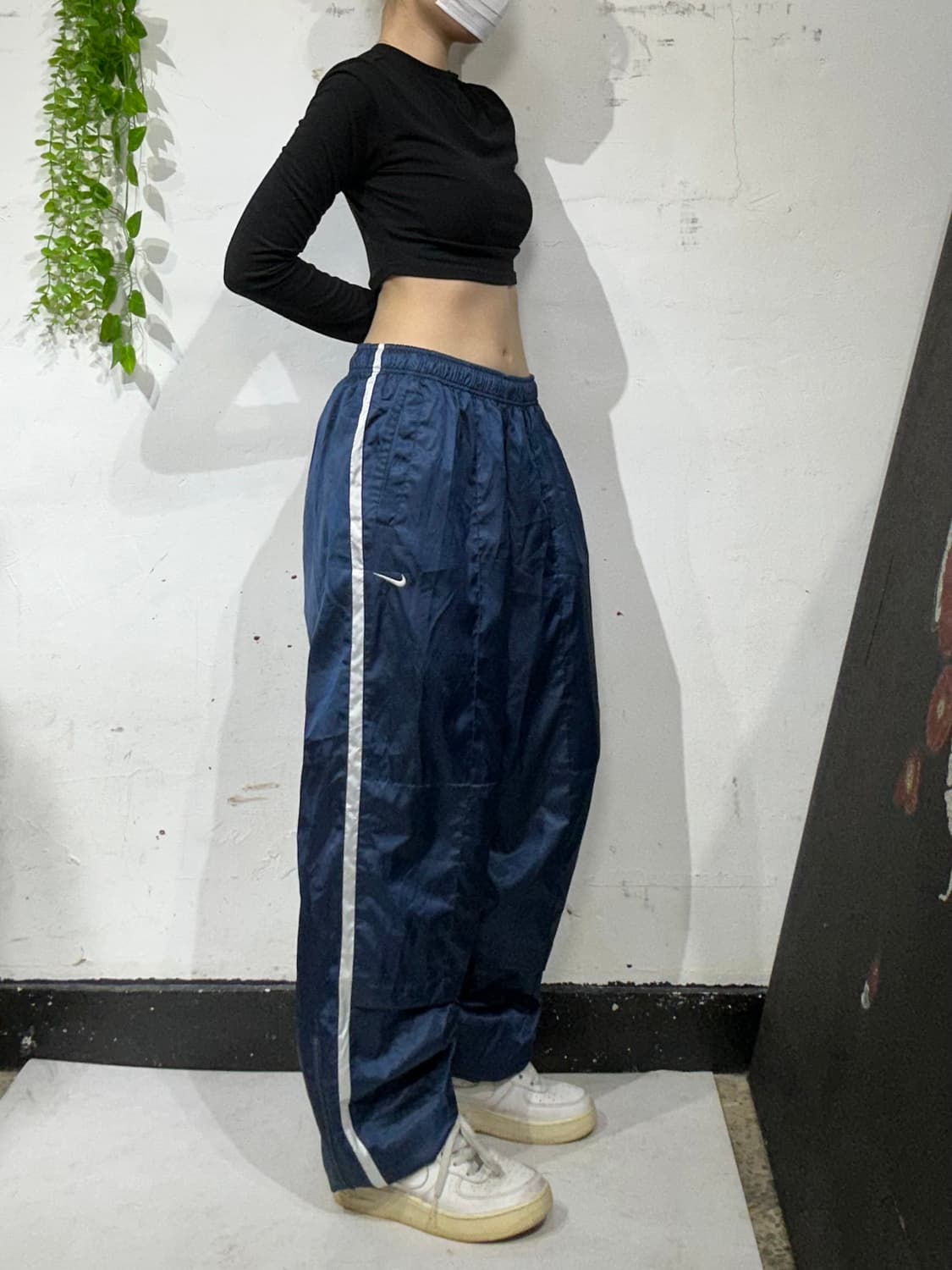 나이키 네이비 와이드 화이트 사이드 라인 트랙 팬츠 댄스 추리닝 바지 L 상품이미지1