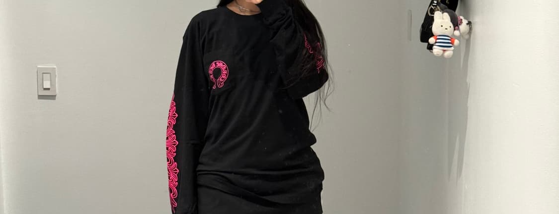 크롬하츠 홀스슈 로고 롱슬리브 티셔츠 사이즈 미듐 블랙핑크 새상품 상품이미지3