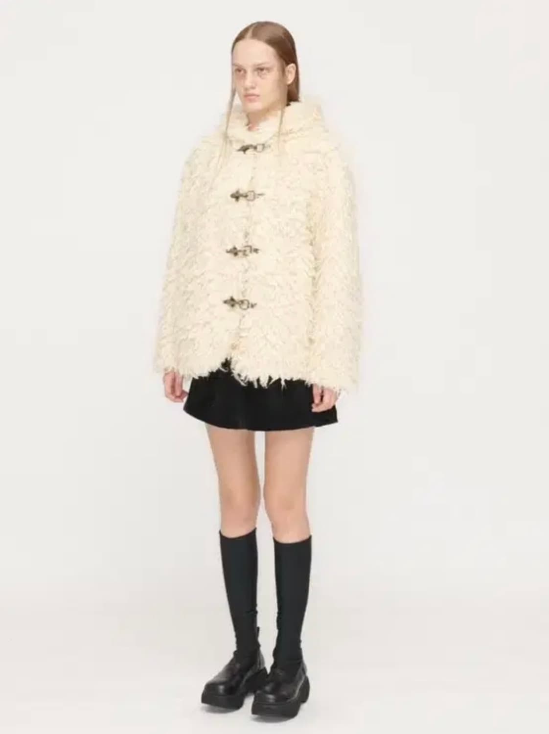 OPEN YY 오픈와이와이 시어링 퍼 후드 더플 자켓 아이보리 상품이미지2