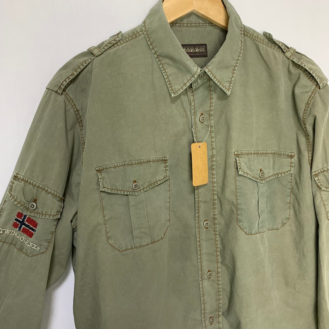 나파피리 00s y2k 자수 카고 밀리터리 빈티지 셔츠 카키 XL 상품이미지5
