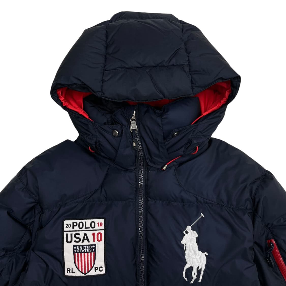 폴로 랄프로렌 빅포니 usa 레드배색 블랙 후드패딩 L 상품이미지4