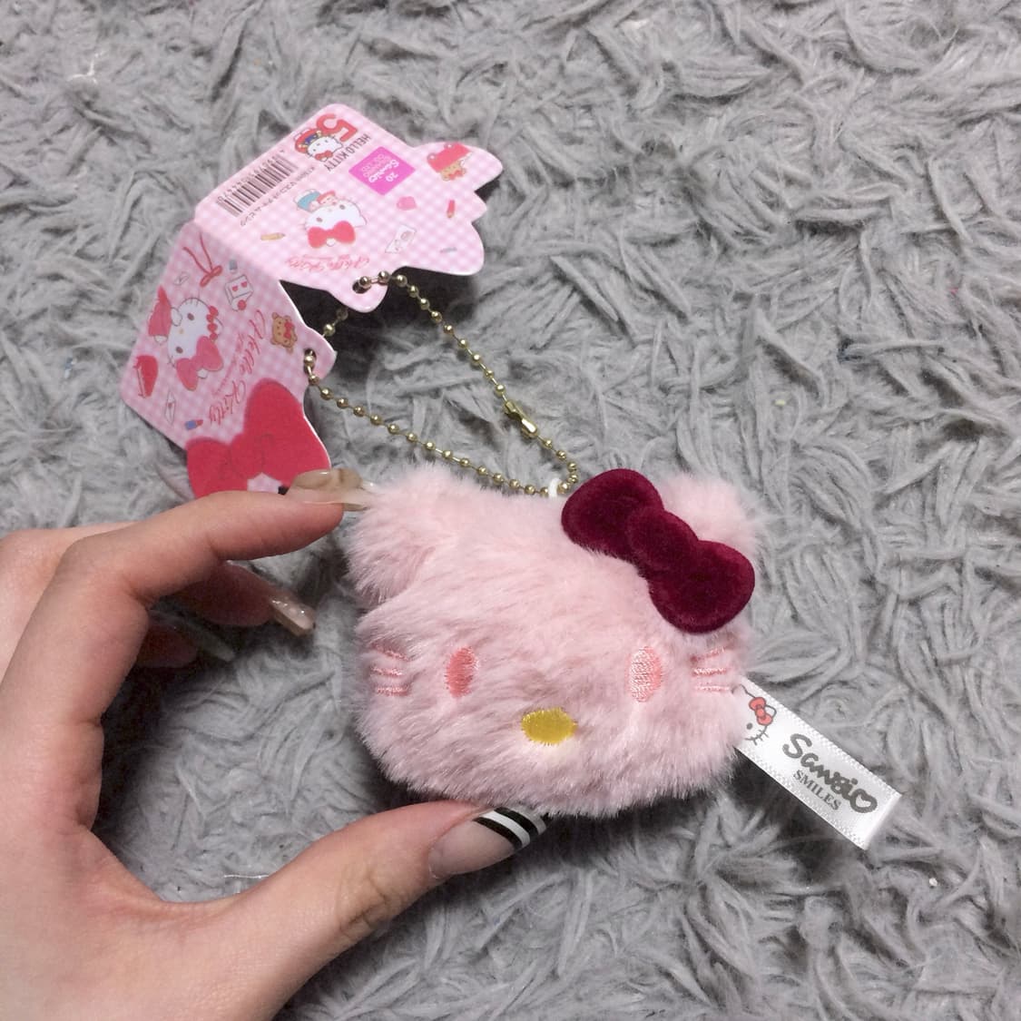 고전 희귀템 산리오 정품 핑크 헬로키티 얼굴 마스코트 퍼 키링 상품이미지1