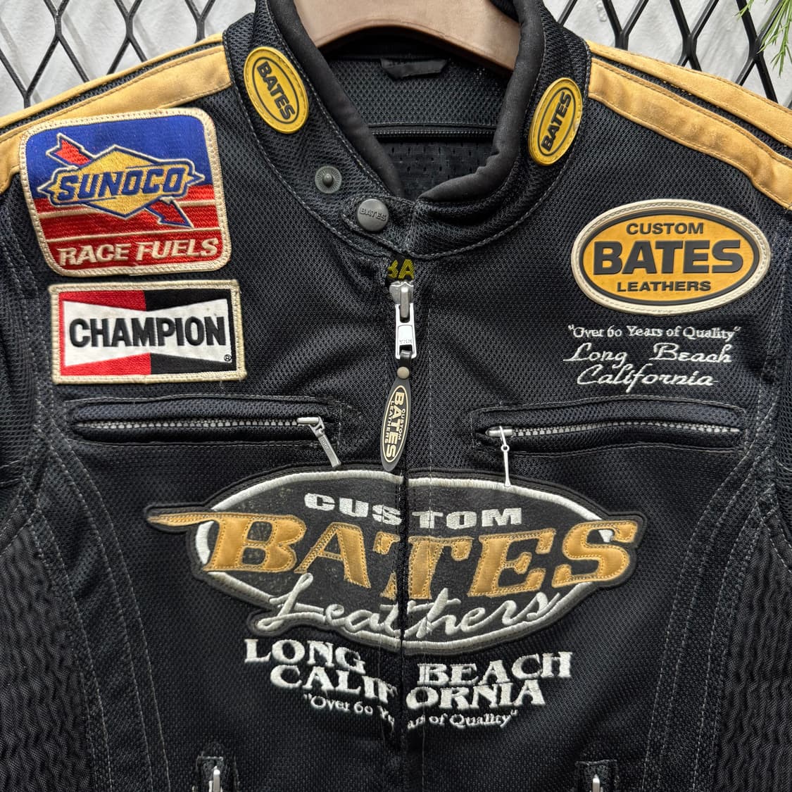 00s 베이츠 레더 메쉬 안감 레이싱 자켓 패치워크 포인트 블랙 상품이미지5