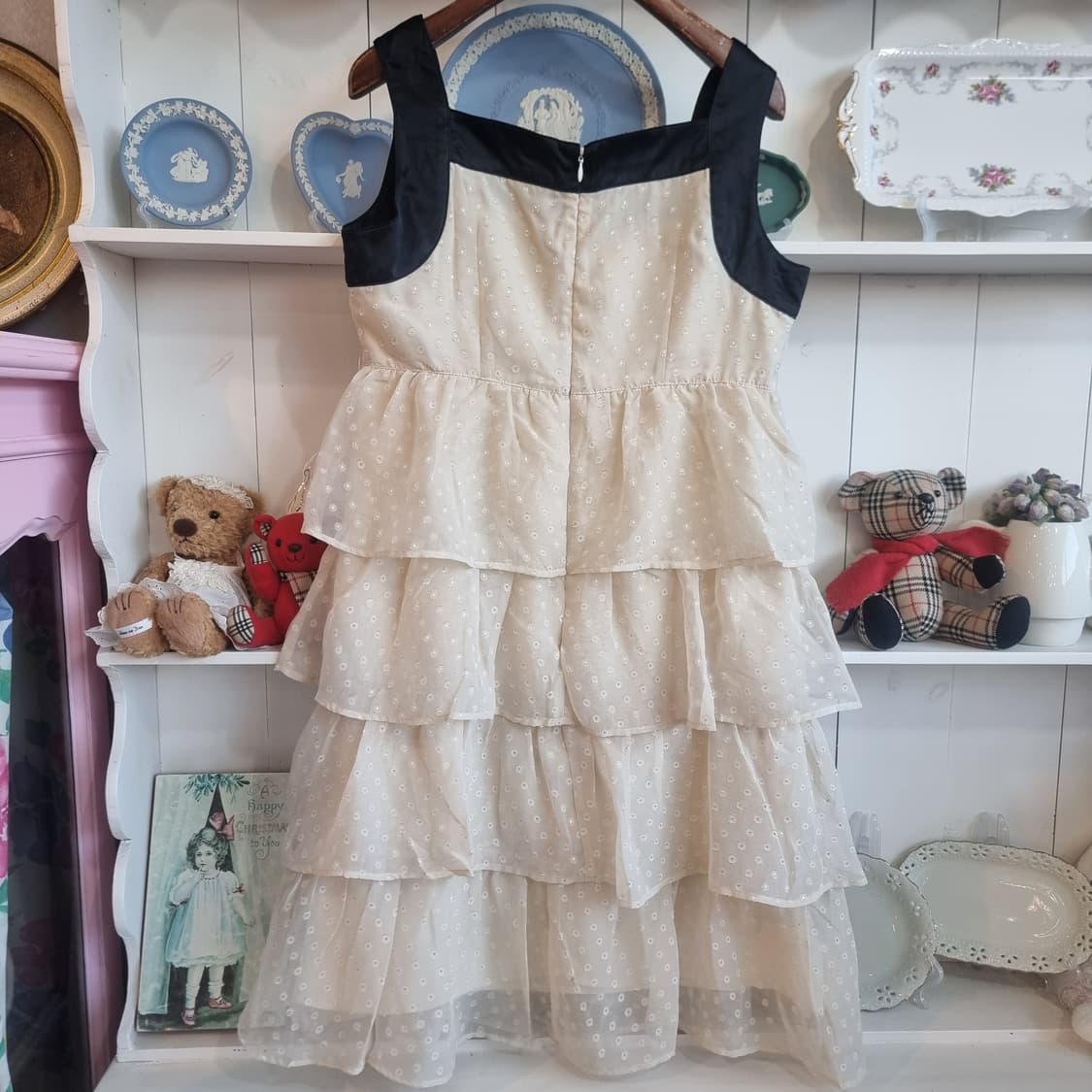 블랙 배색 크림 도트 쉬폰 캉캉 원피스 상품이미지6