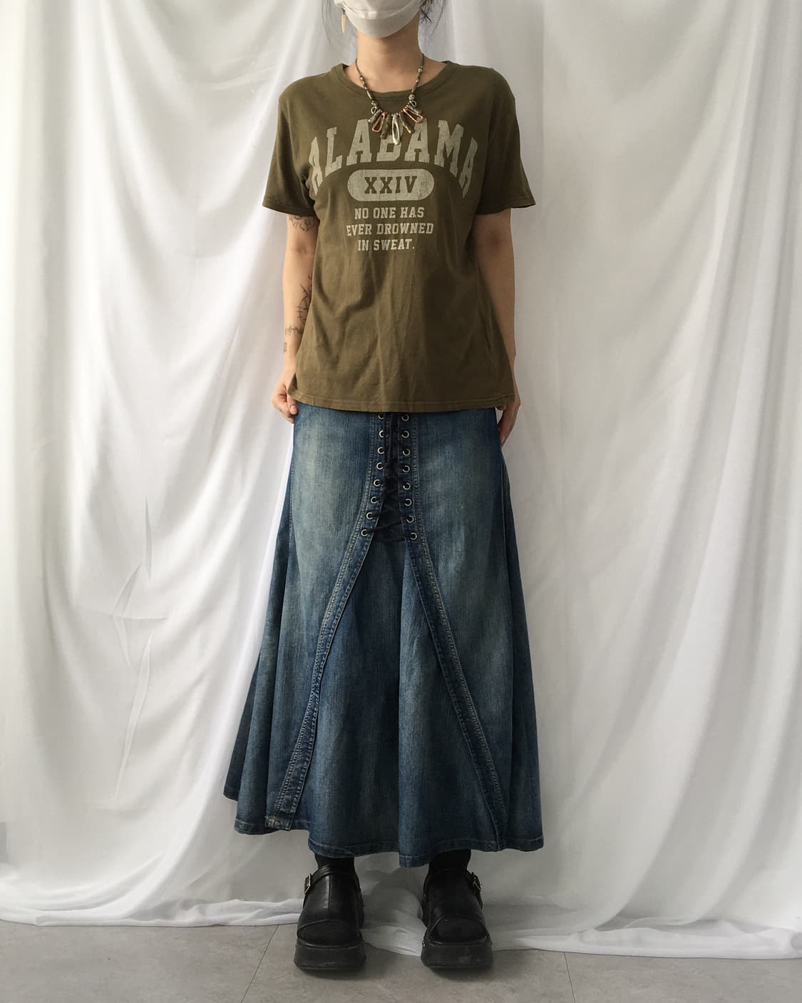 Lettering printing khaki t shirt 상품이미지5