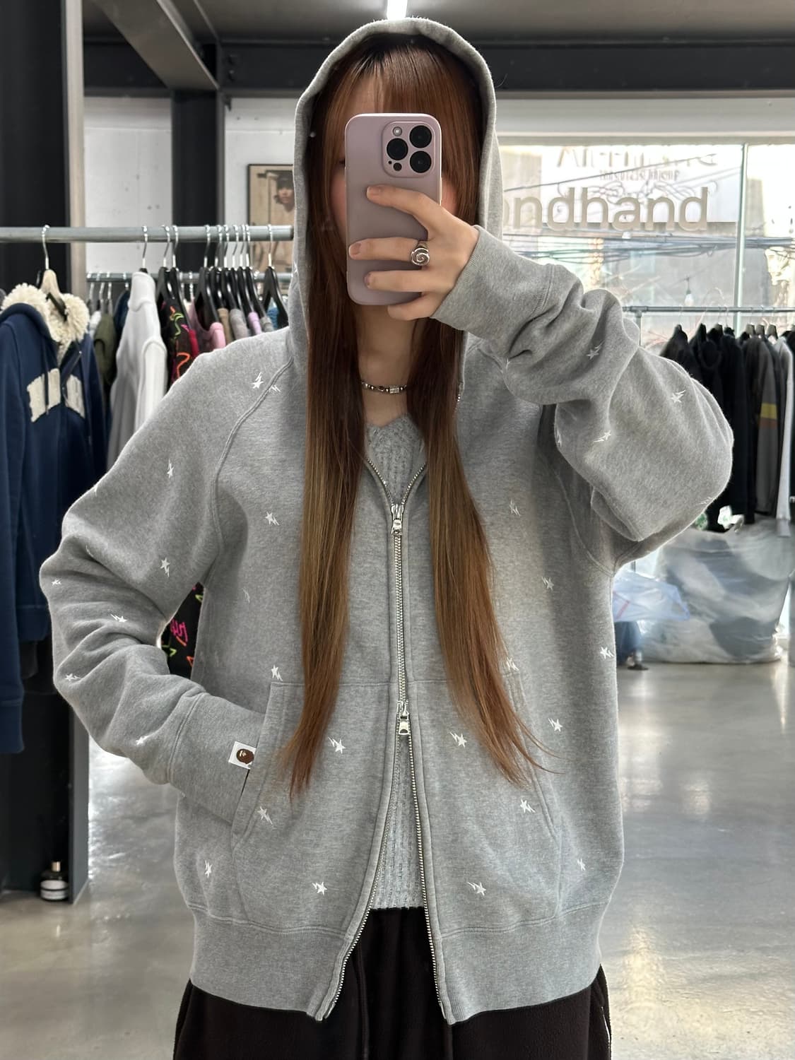 베이프 OG 스타 자수 후드집업 그레이 상품이미지1