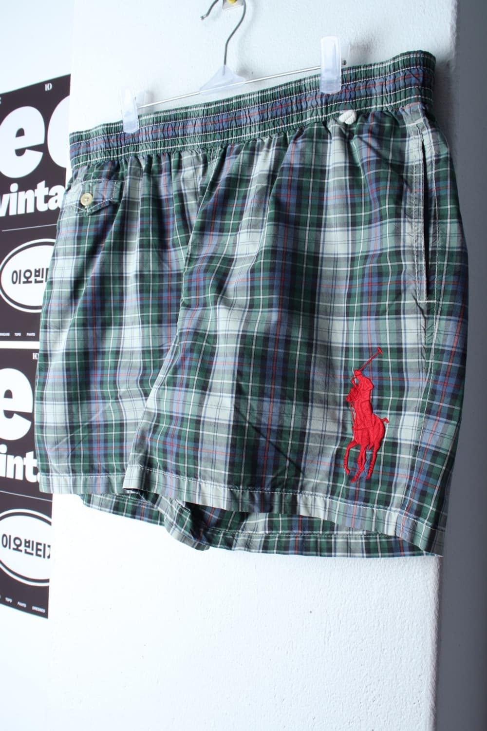 (L-XL) 폴로 랄프로렌 반바지 팬츠 체크 밴딩 그린 스윔-P10107 상품이미지1