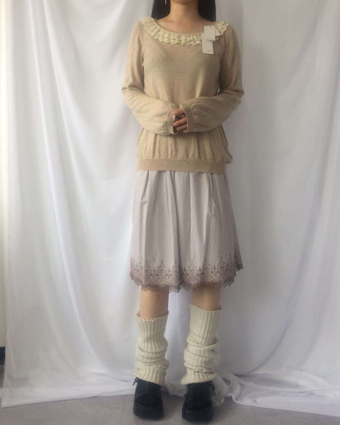 Lace trimming knit sleeve 상품이미지6