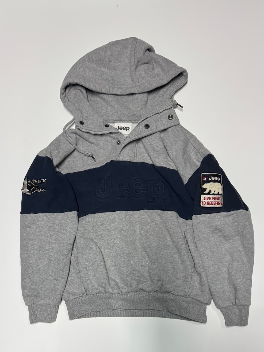 여성 지프 JEEP 귀여운 베어 포켓 반집업 기모 후드티 상품이미지1