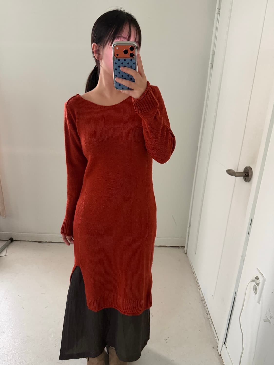 일본빈티지 브릭오렌지 니트 롱원피스 상품이미지3