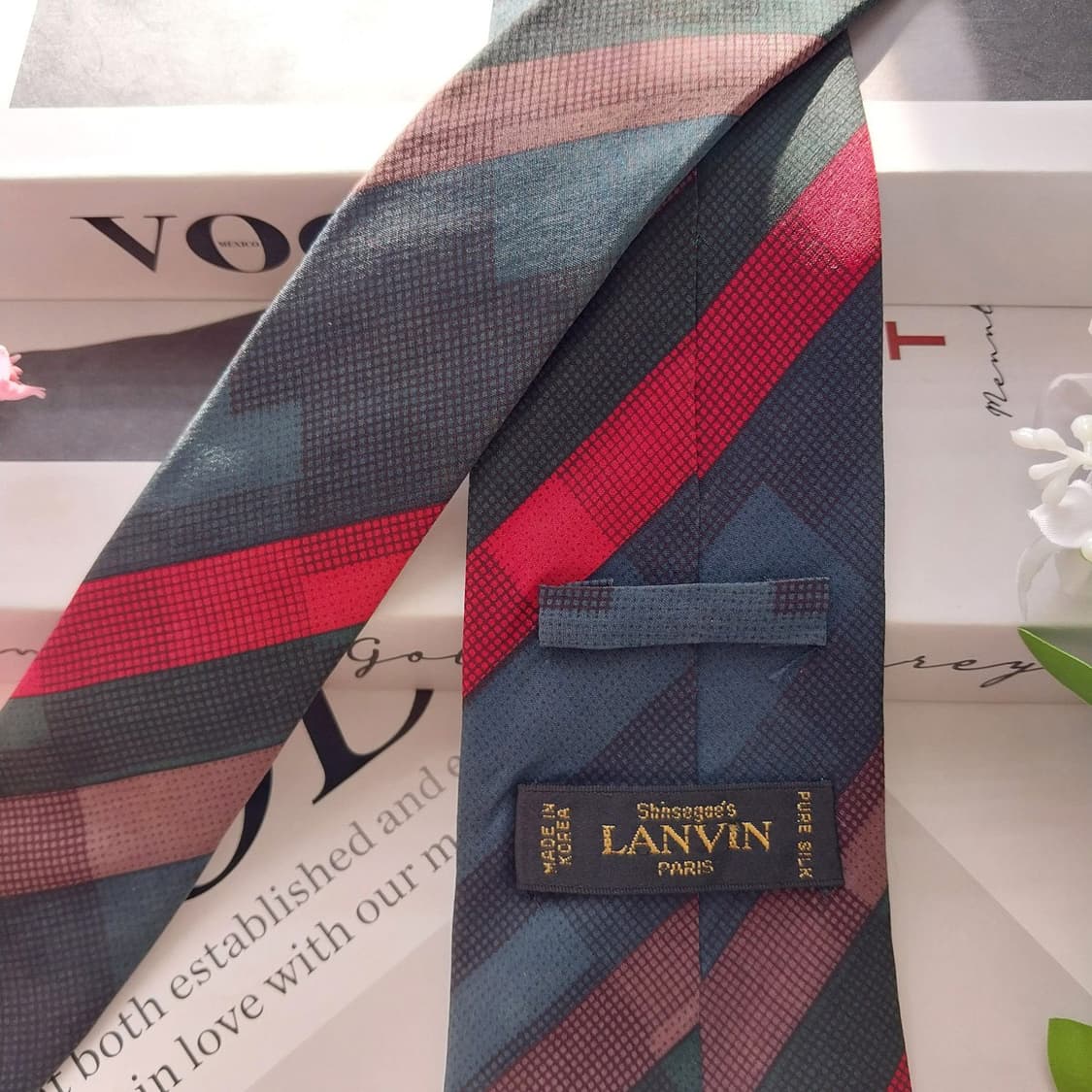 랑방 실크 그린 체크 패턴 넥타이 약 9cm B등급 K1898
 상품이미지4