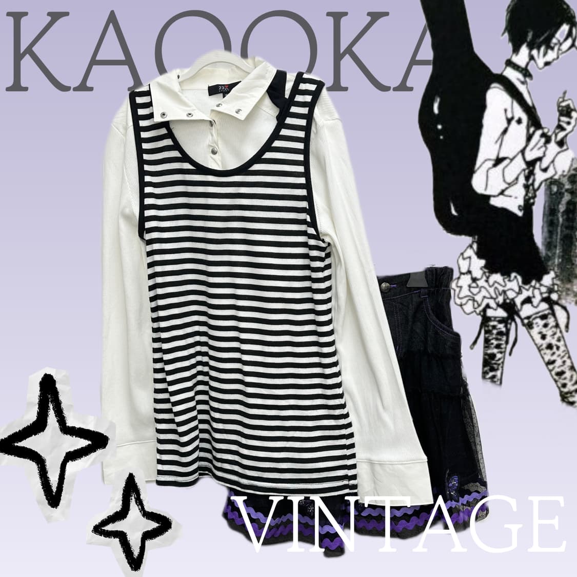 🖤나나깔 안나수이 코디세트🖤 레이어드 펑크 락 시크 이너 티셔츠 상품이미지1