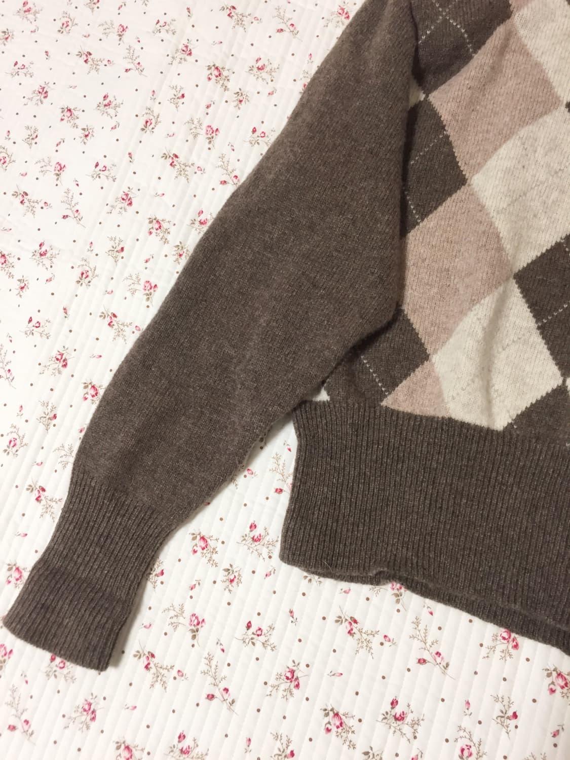 빈티지 모리걸 초코 아가일 목폴라 니트 상품이미지3