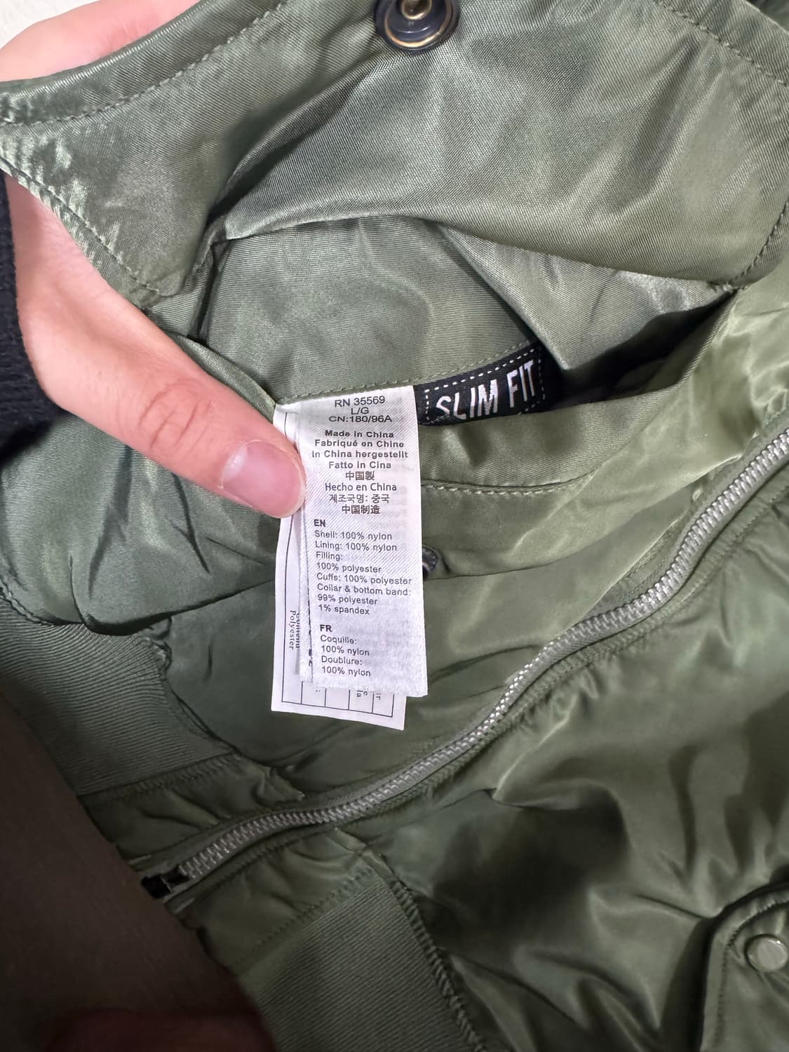 [L, 슬림핏] 알파인더스트리 ma1 항공점퍼 카키 세이지그린 상품이미지2