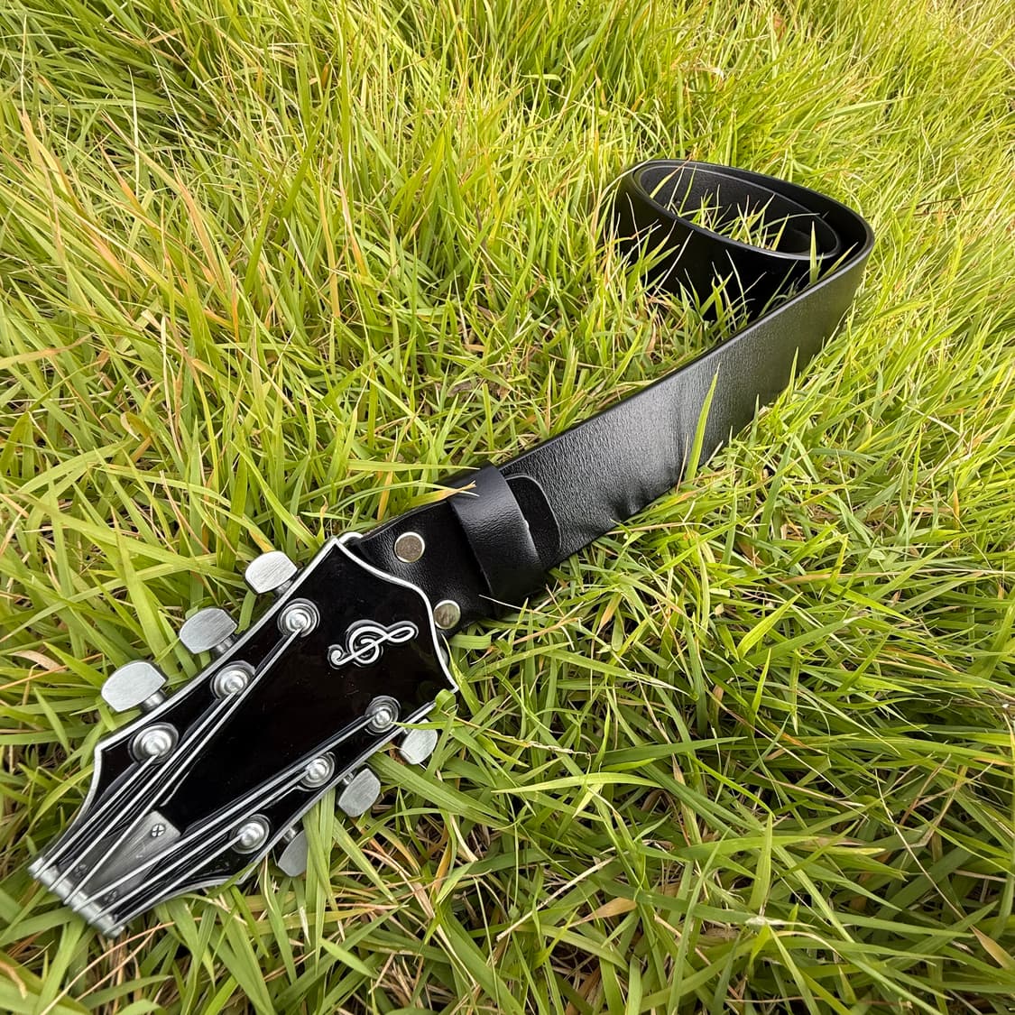 rock guitar cow leather belt bk/bn 상품이미지4