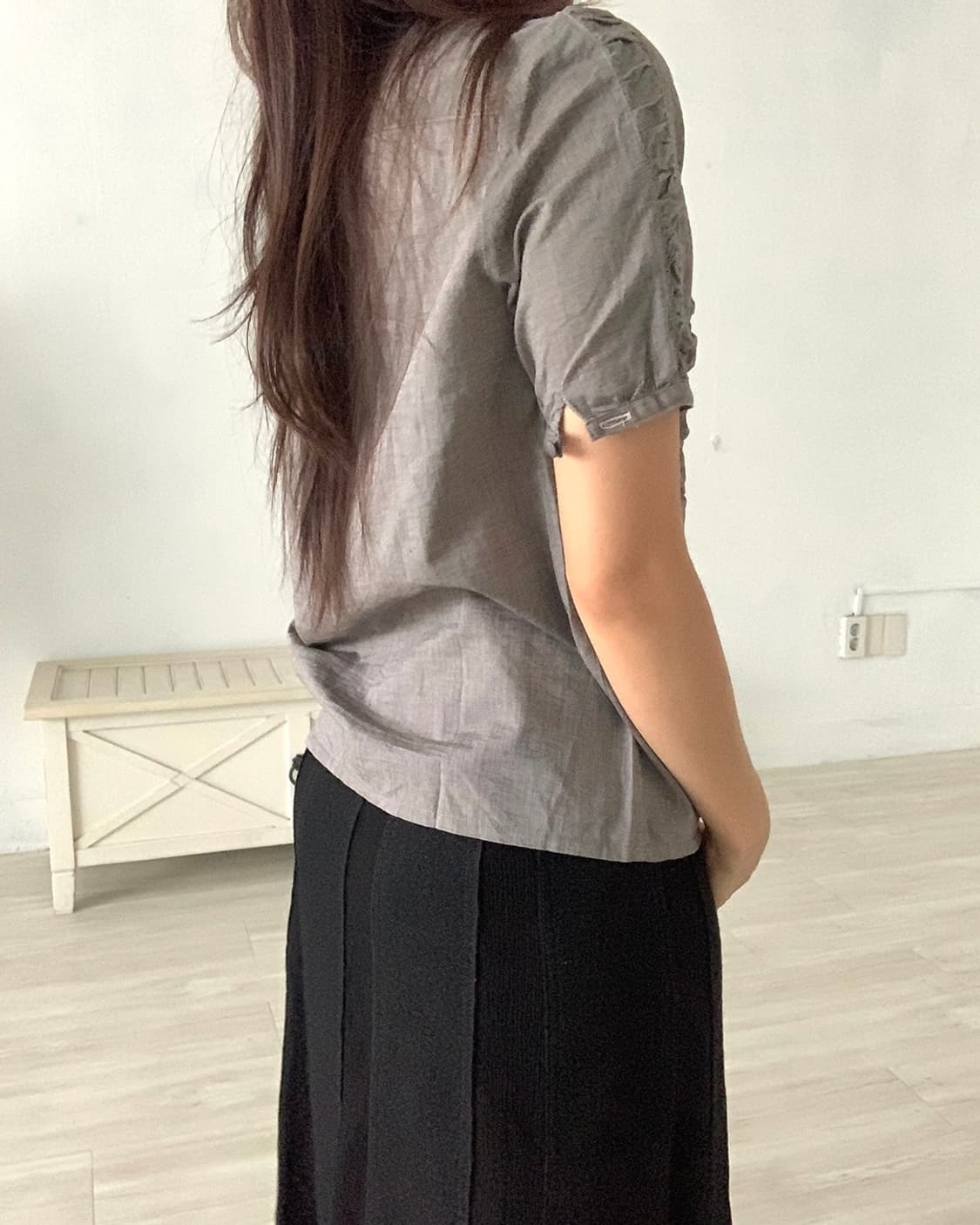 Grey Shirring Cotton Shirt 상품이미지5