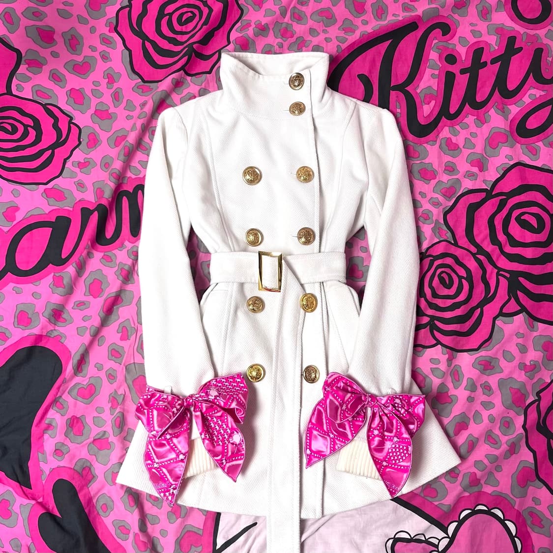 MA*RS마즈 금장 흰핑 리본 벨티드 코트 히메 오네갸루 핀터 일본빈티지 상품이미지2