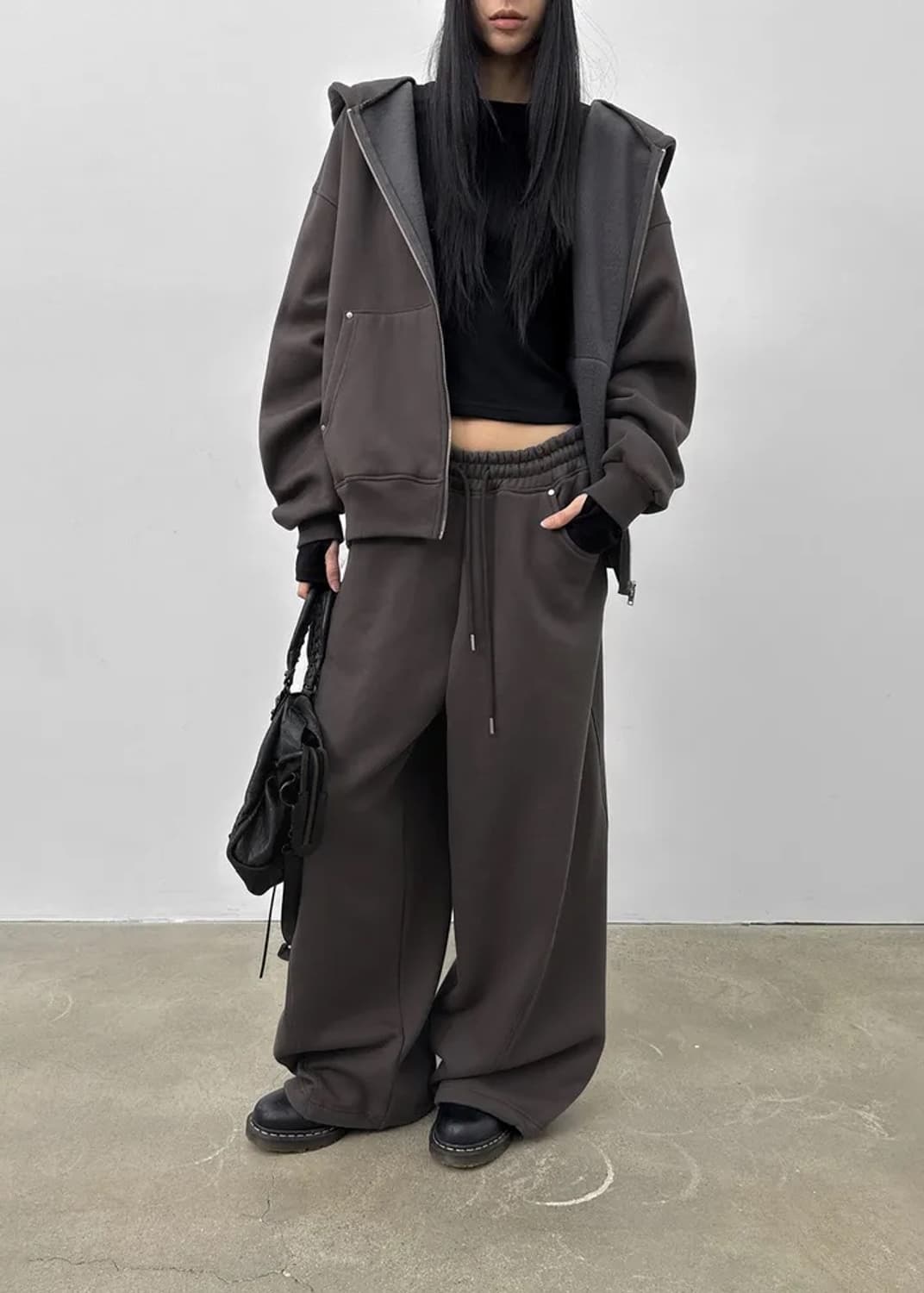 블랙업 기모 후드집업&바지 셋업 차콜 상품이미지1