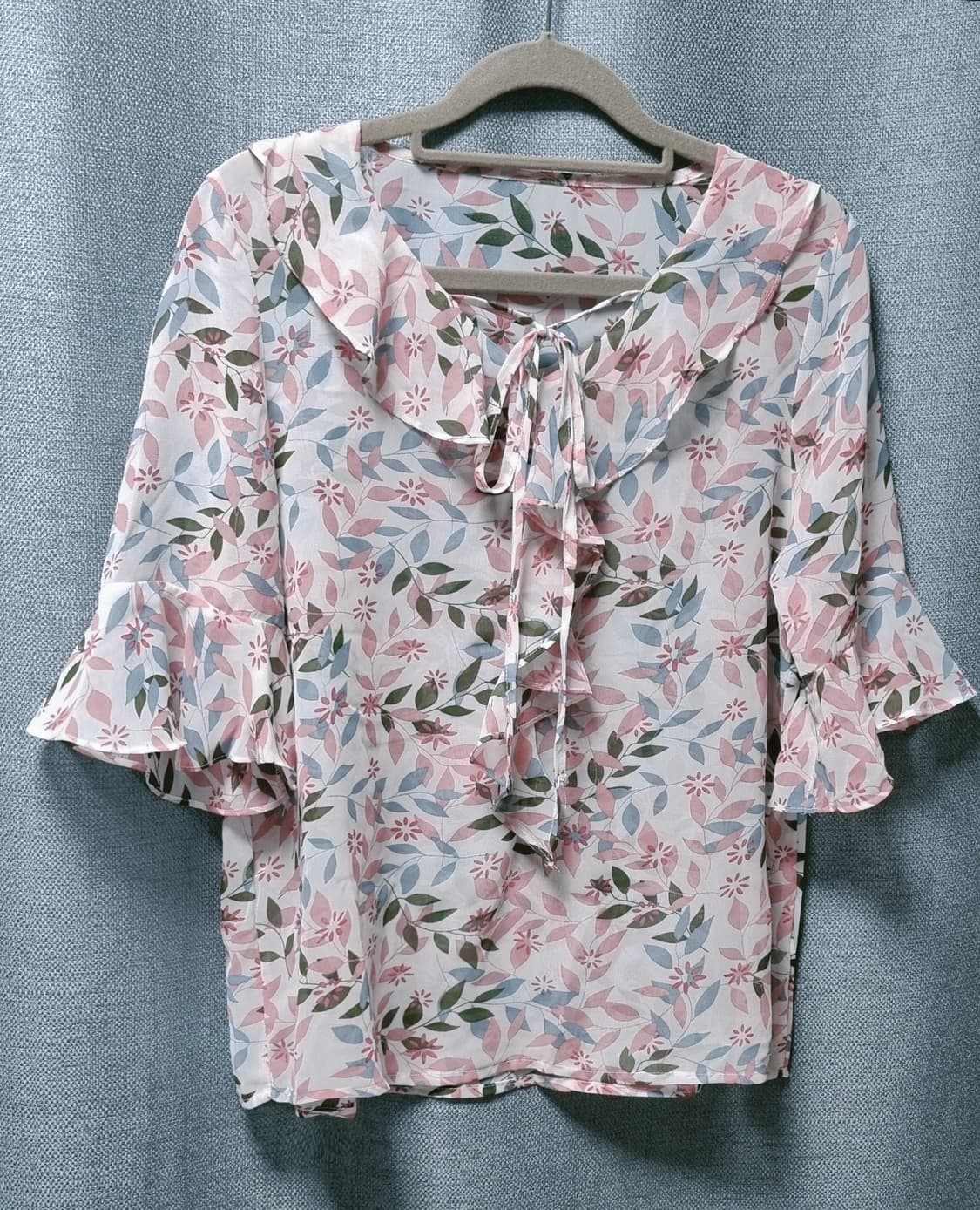 리본넥 플라워 블라우스(핑크/그린) 상품이미지3