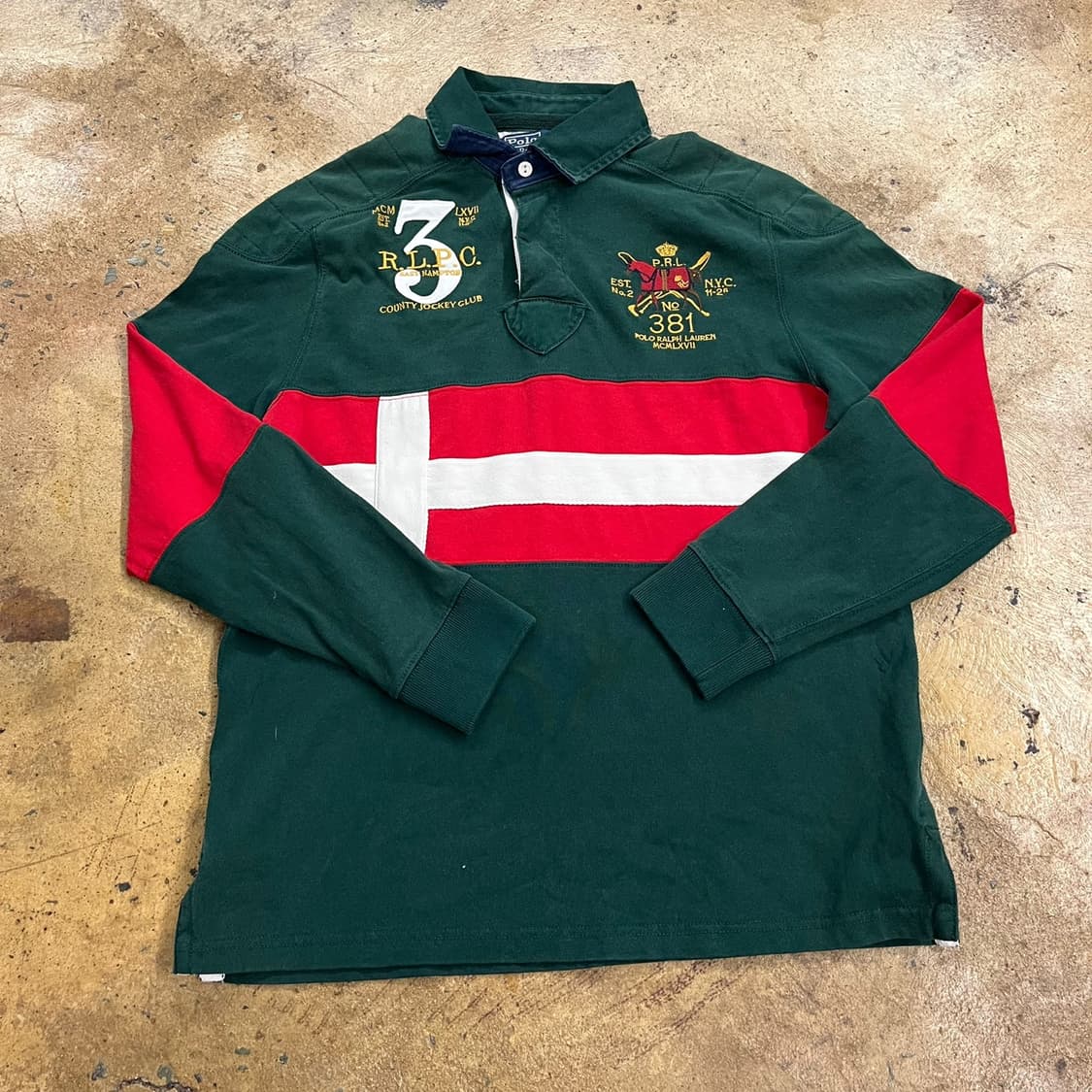 폴로 랄프로렌 그린 레드 카라 럭비 티셔츠  상품이미지2