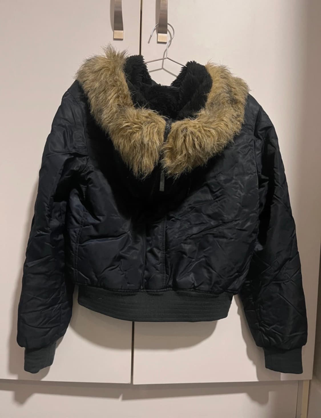 빈티지 네이비 퍼 패딩 봄버 자켓 점퍼 L 상품이미지4