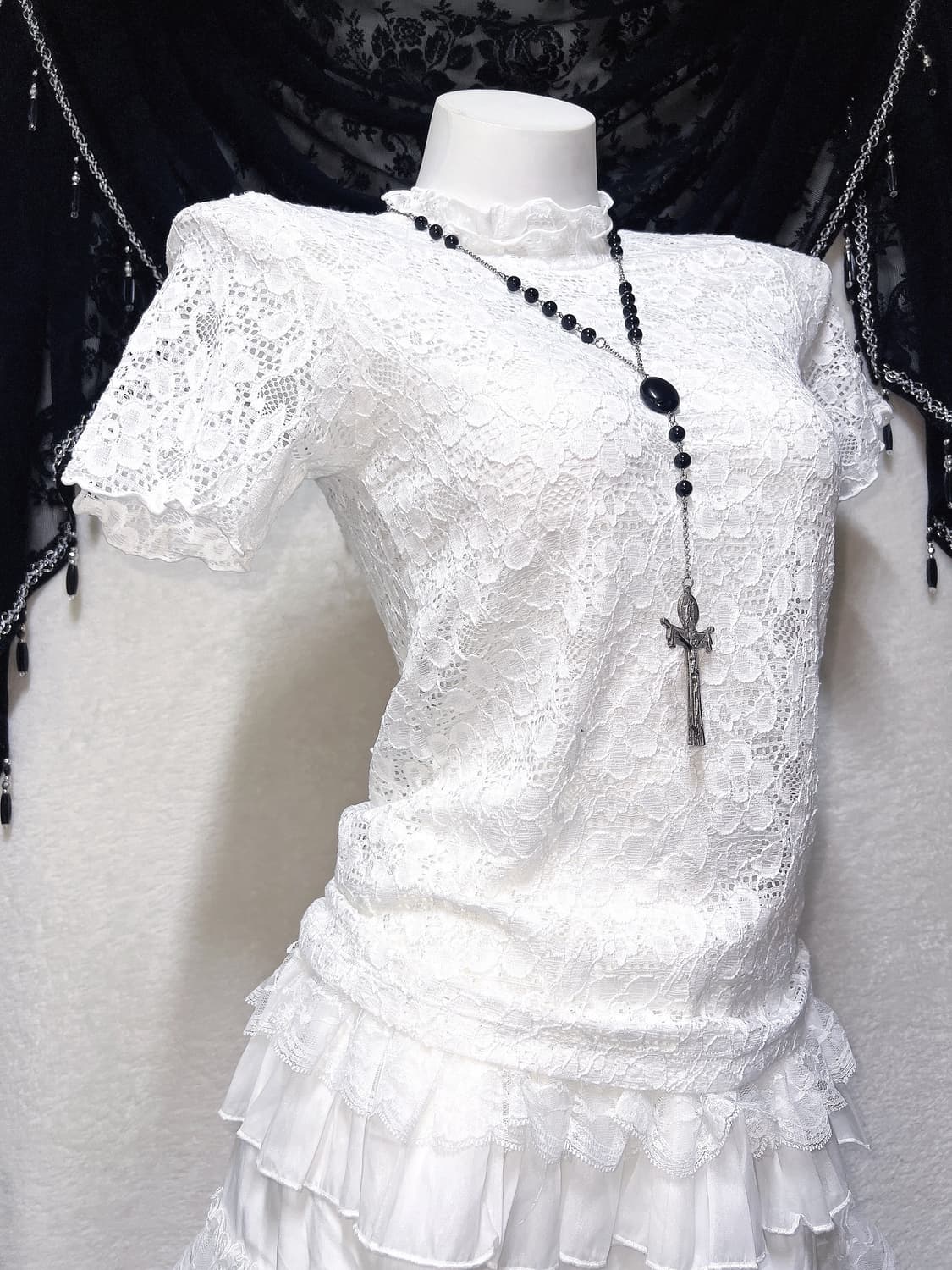 로맨틱고딕 엔젤릭 고스로리타 퓨어화이트 레이스프릴 로걀탑 페어리 핀터 상품이미지2