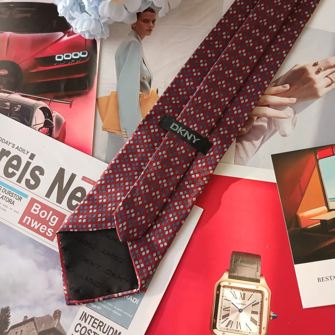 DKNY 실크 레드 지오메트릭 넥타이 9.6cm A+등급 A19145
 상품이미지4