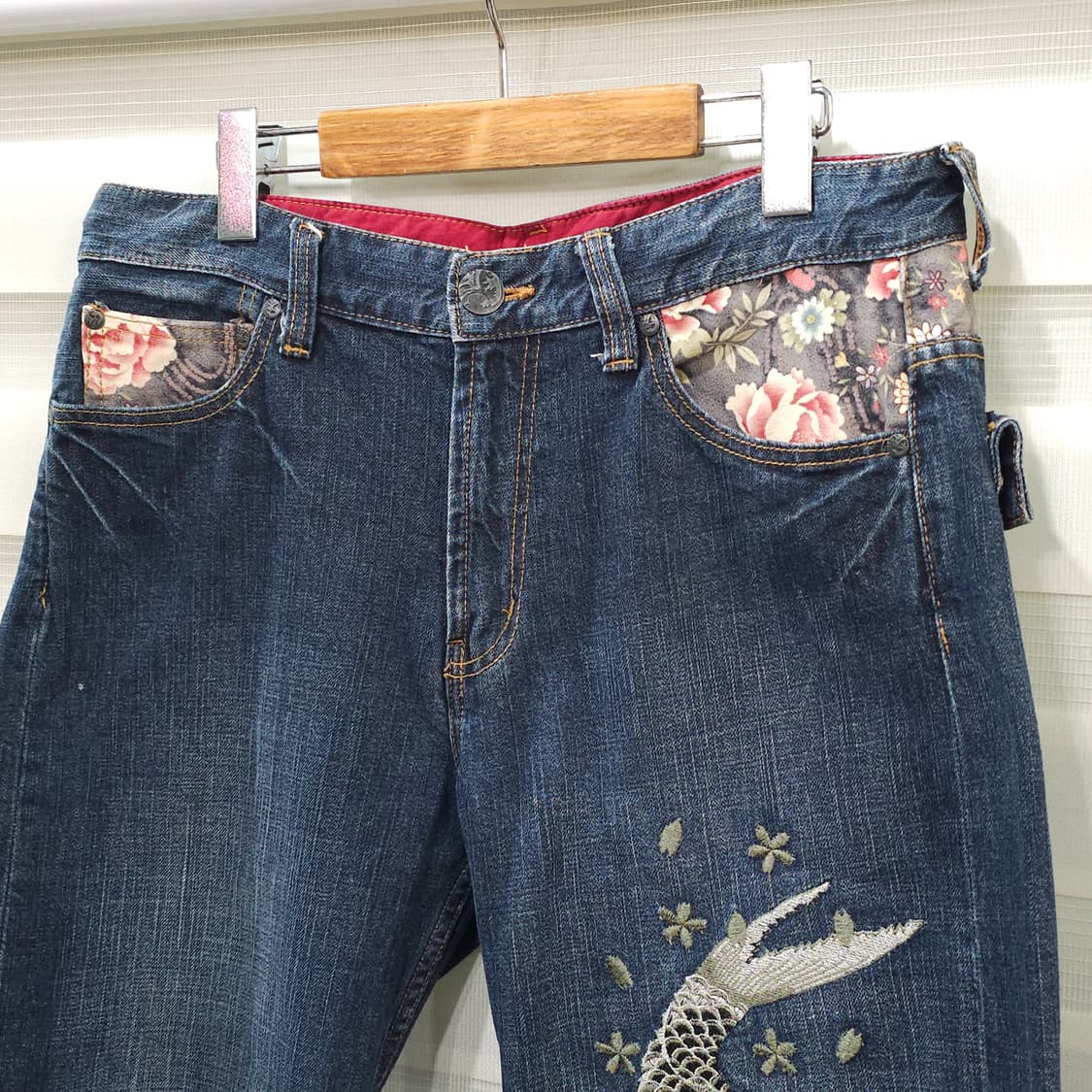 JAPAN 빈티지 오린엔탈 잉어 자수 데님 하프팬츠- 31정도 상품이미지2