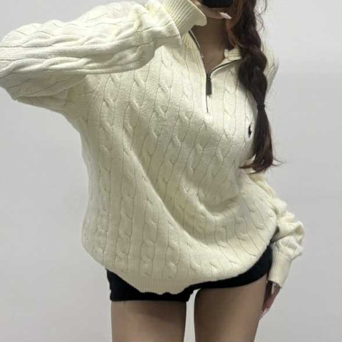 폴로 랄프로렌 아이보리 맨즈라인 아노락 반집업 니트(M) 상품이미지1