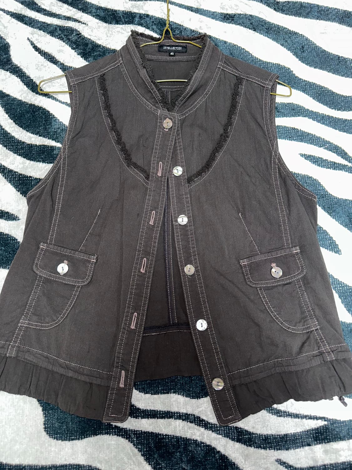 일본빈티지 니혼진깔 너드깔 브라운 프릴레이스 베스트 조끼 파우닝133 상품이미지1