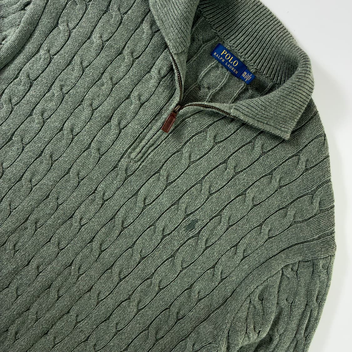 Polo  폴로 랄프로렌 자수 코튼 카키 반집업 꽈배기 니트  상품이미지3