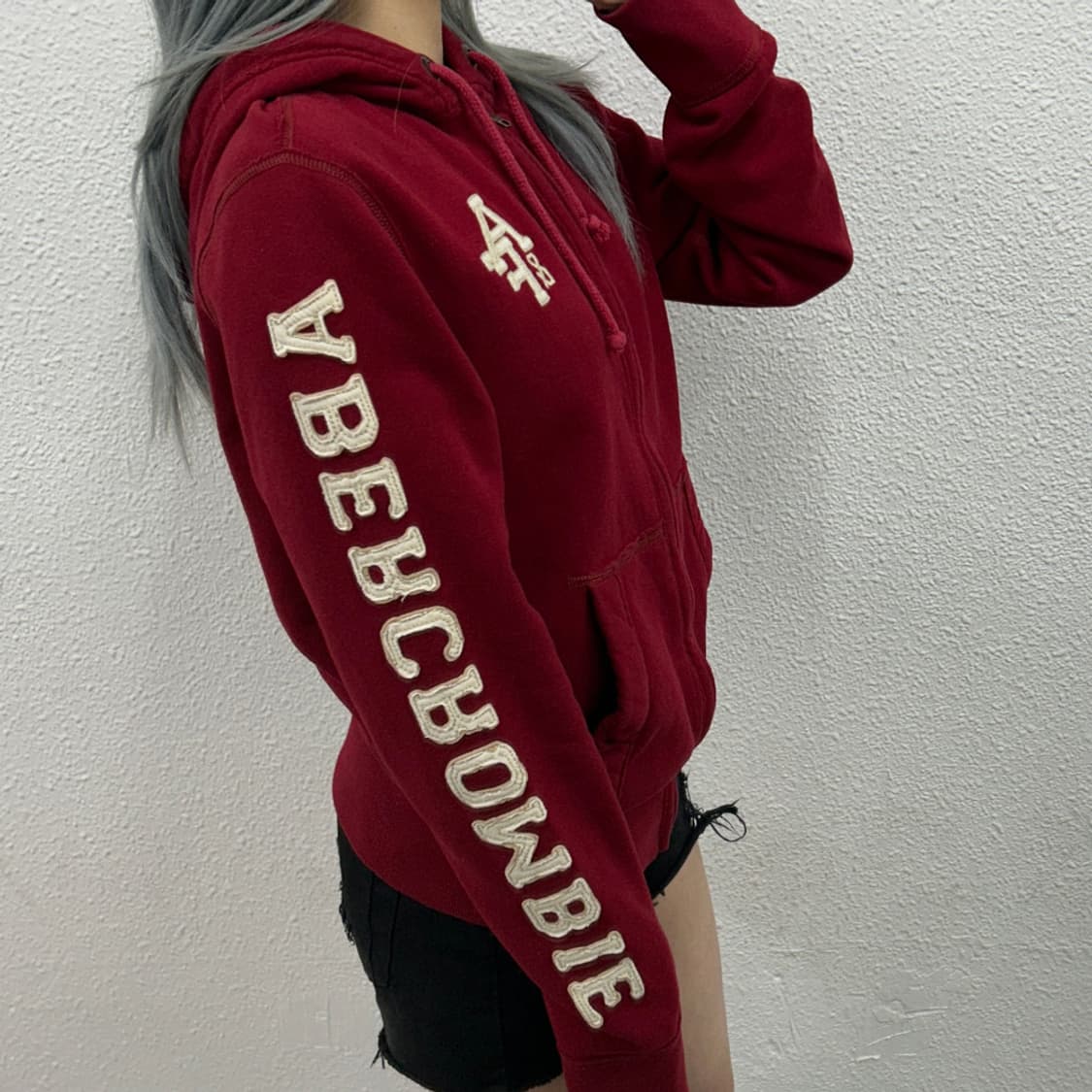 아베크롬비 사이드 패치 버건디 후드집업 S 상품이미지3