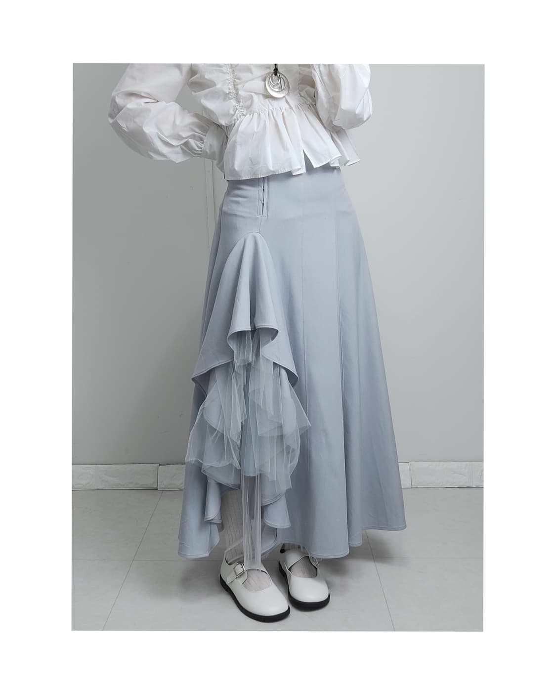 프릴 샤 롱 스커트 상품이미지1