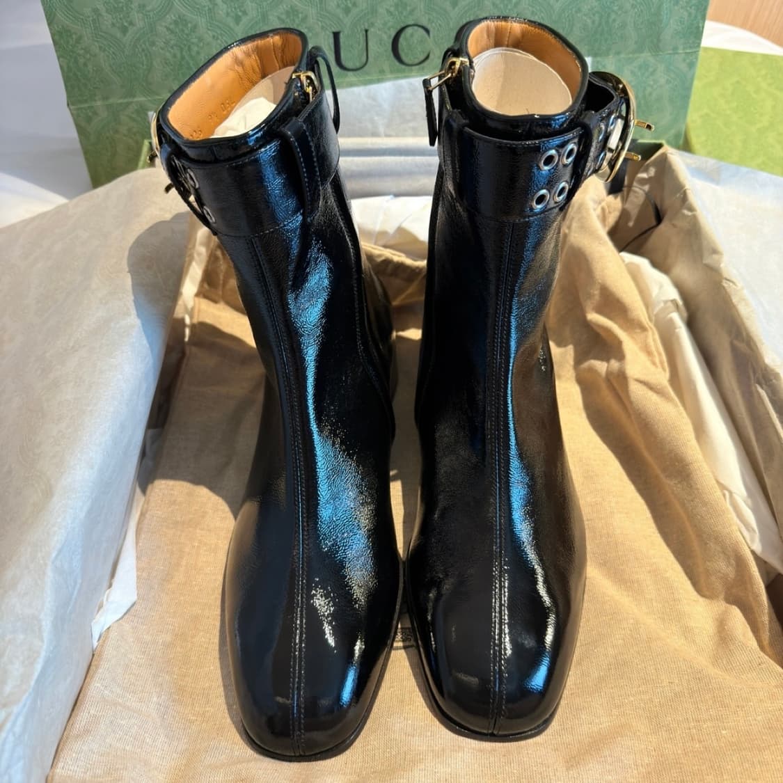Gucci 구찌 부츠 버클 블랙 페이턴트 레더 9.5 상품이미지4