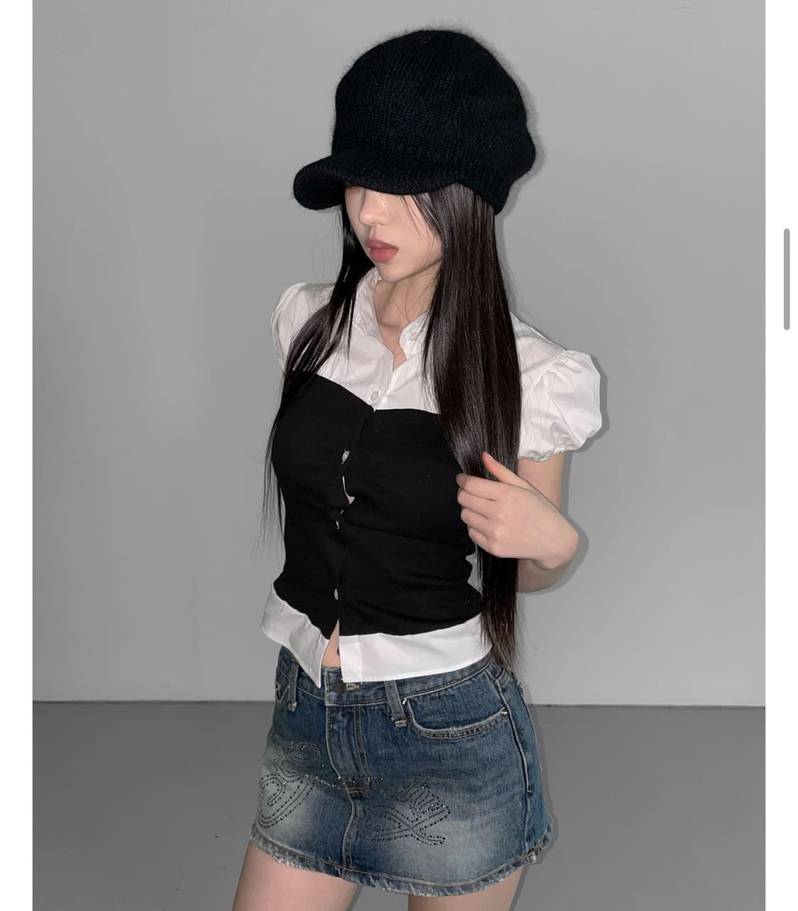 디에어타운 myaco bl 레이어드 반팔 블라우스   상품이미지1