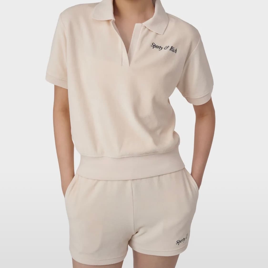 스포티앤리치 엠브로이더드 폴로 테리셔츠 크림컬러 M 미듐 상품이미지3