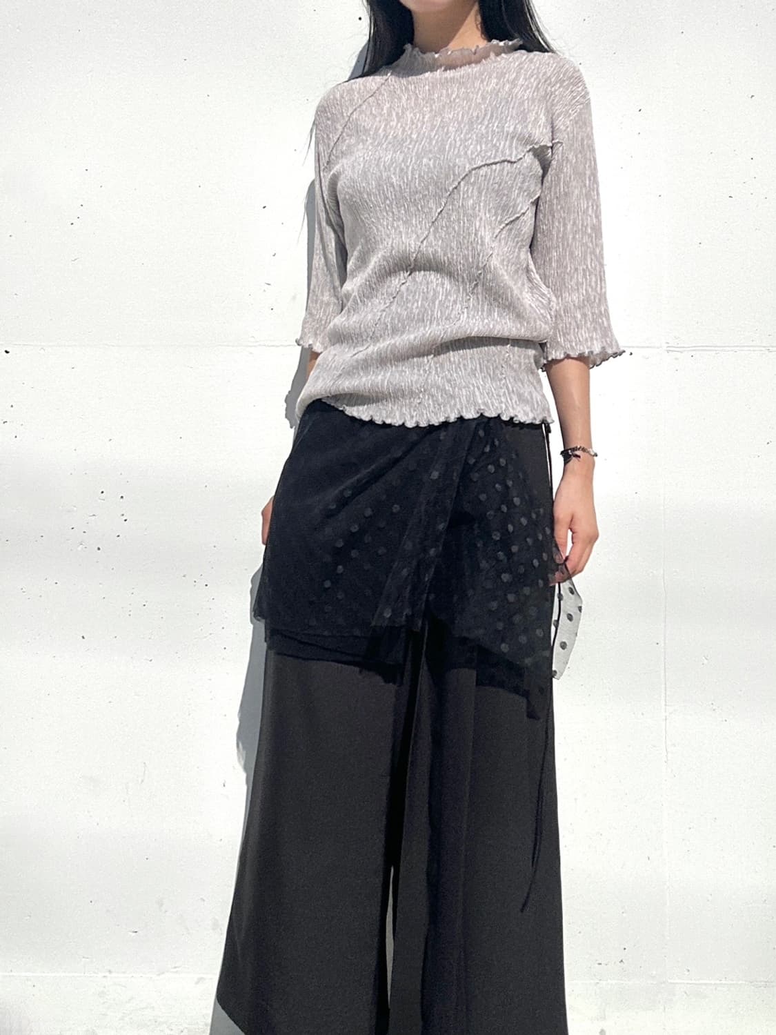 Ribbed swirl pattern pleats top / grey 상품이미지6