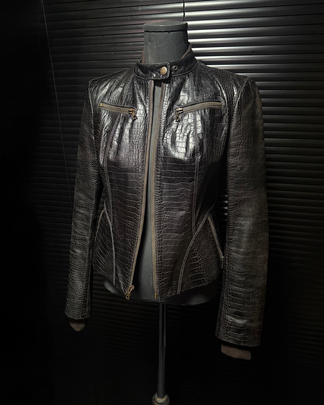 DKNY 도나카란 브라운 송아지 가죽 라이더 악어 바이커 락 고스 펑크 상품이미지1