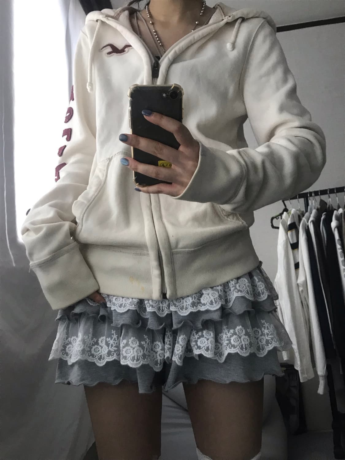 홀리스터 아이보리 버건디 후드집업 상품이미지3